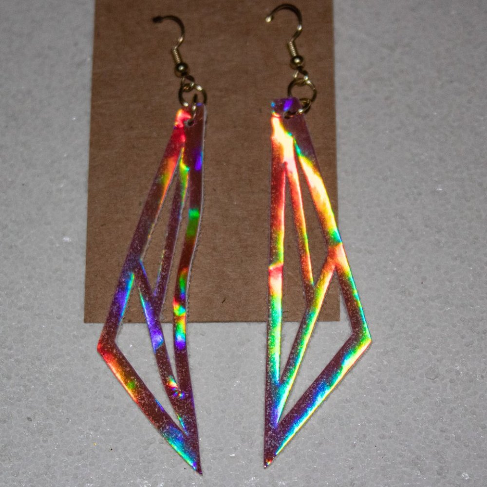 Hologram faux leather dangle earrings
